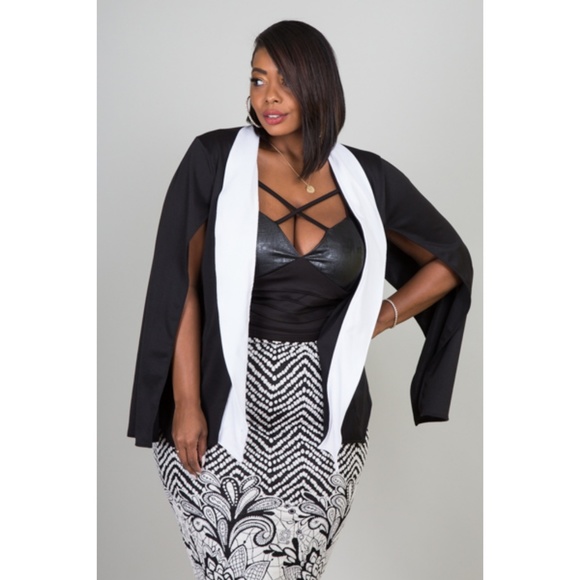1x-3x NEW PLUS SIZE COLOR BLOCK SLIT SLEEVE JACKET - Picture 3 of 4
